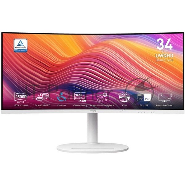 Монитор 34" MSI Modern MD342CQPW VA 3440x1440, 120 Гц, 4 мс, 21:9, 300 кд/м², 2xHDMI, 1xDP, 1xUSB-C, 2x3 Вт, белый, изогнутый