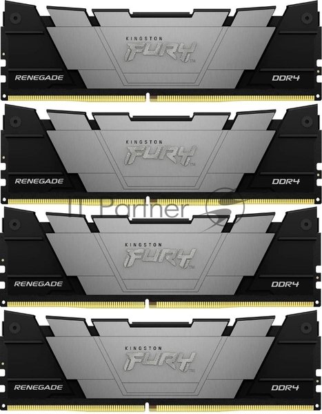 Оперативная память Kingston Fury Renegade, 64Gb (4x16GB), DDR4, 3600MHz, CL16, DIMM, с радиаторами, серый/черный