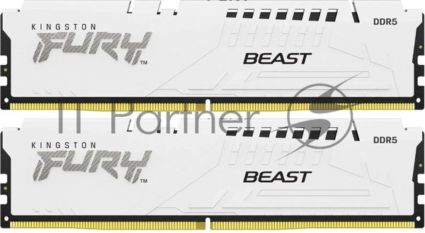 Оперативная память Kingston Fury Beast, DDR5, 32Gb (2x16Gb), 5600MHz, CL40, DIMM, с радиатором, белый