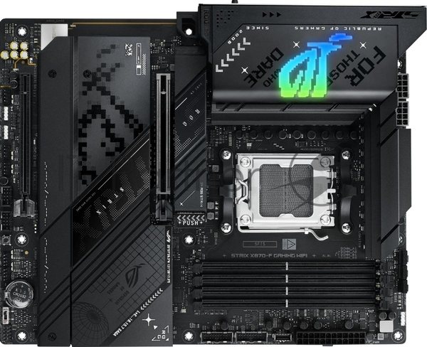 Материнская плата ASUS ROG STRIX X870-F GAMING WIFI, AM5, AMD X870, 4xDDR5, 2xSATA, 4xM.2, 1xPCI-E 5.0 x16, 1xPCI-E 4.0 x4, 1xHDMI, 1xDP, 2xUSB-C USB4, 1xUSB-C 10Gbps, 5xUSB-A 10Gbps, 4xUSB-A 5Gbps, 1x 2.5Gb LAN, 2x3.5 мм, 7.1, ATX