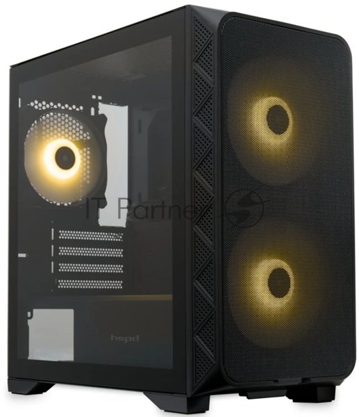 Компьютерный корпус без блока питания HSPD M321, Mesh Mini-tower, черный, slide TG, 0.45 SPCC, 2x140мм ARGb+1x120мм ARGb mATX, mITX 160/340/184мм 2x2.5", 2x3.5", 4xPCI 2xUSB-A 3.0, 1xUSB-A 1.0 390x200x385мм
