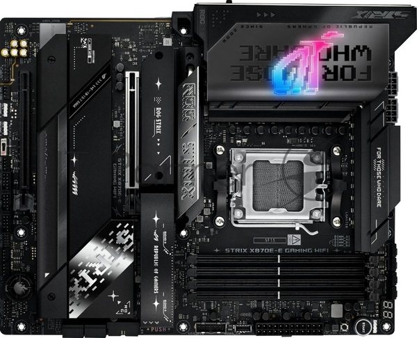 Материнская плата ASUS ROG STRIX X870E-E GAMING WIFI, AM5, AMD X870E, 4xDDR5, 4xSATA, 5xM.2, 1xPCI-E 5.0 x16, 1xPCI-E 4.0 x4, 1xHDMI, 1xUSB-C 3.2 Gen 2, 1xUSB-C 3.2 Gen 2x2, 2xUSB-C 4.0, 1x 5Gb LAN, 9xUSB-A 3.2 Gen 2, 2x3.5 мм, TOSLINK, 1xWi-Fi 7, ATX