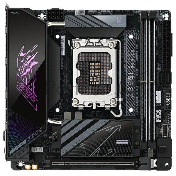 Материнская плата Gigabyte Z890I AORUS ULTRA, LGA 1851, Intel Z890, 2xDDR5, 2xSATA, 2xM.2, 1xPCIe 5.0 x16, 1xDP, 1xHDMI, 1xUSB-C, 1x Thunderbolt 4, 1x 2.5Gb LAN, 2xUSB-A 3.2 Gen 1, 3xUSB-A 3.2 Gen 2, 2x3.5 мм, TOSLINK, 7.1, 1xUSB4, Mini-ITX