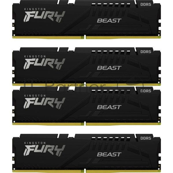 Оперативная память Kingston Fury Beast, DDR5, 128Gb (4x32 Gb), 5600 MHz, CL40, радиатор, черный