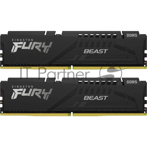 Оперативная память Kingston Fury Beast, DDR5, 32Gb (2x16Gb), 6400MHz, CL32, DIMM, с радиатором, черный