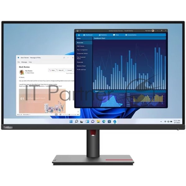 Монитор 27" Lenovo ThinkVision T27p-30 IPS 3840x2160, 60 Гц, 4 мс, 16:9, 350 кд/м², HDMI 2.0, DP 1.4, USB-C (90 Вт), 3.5 Jack, USB Hub (3x USB 3.2), RJ-45, черный