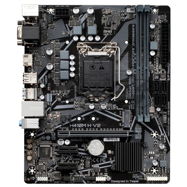 Материнская плата GIGABYTE H410M H (V2.0), LGA1200, Intel H470, 2xDDR4, 4xSATA, 1xM.2, 1xPCIe 3.0 x16, HDMI, D-Sub, 1x1Gb LAN, 3x3.5 мм, 7.1, microATX
