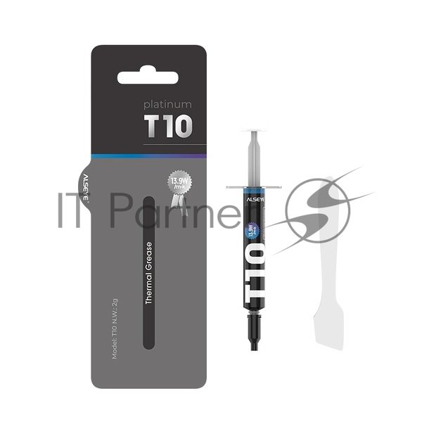 Термопаста ALSEYE T10 Thermal conductivity: 13.9W/m-k Color: Gray Conductivity: non-conductive specific gravity: 2.7g/cm³@25℃ Capacity: 1.2мл Weight: 2G