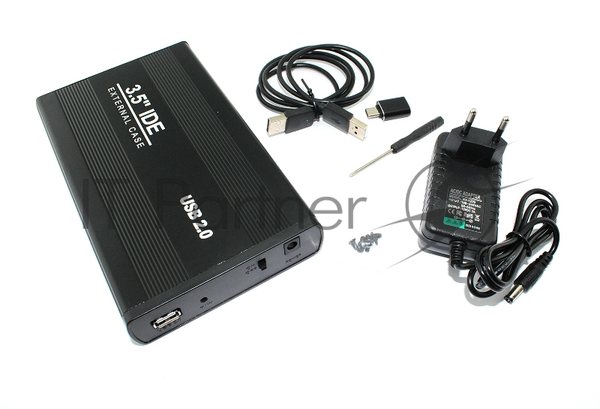 Бокс для жесткого диска 3,5" IDE алюминиевый USB 2.0 черный