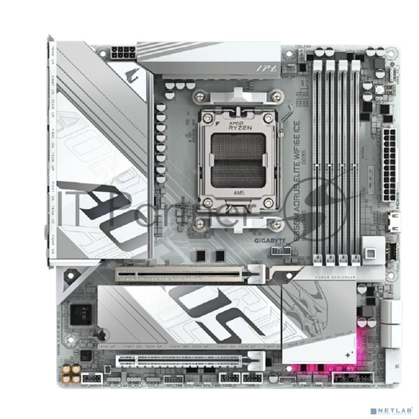 Материнская плата Gigabyte B850M AORUS ELITE WIFI6E ICE, AM5, AMD B850, 4xDDR5, 4xSATA, 2xM.2, 1xPCIe 5.0 x16, 1xPCIe 3.0 x4, 1xDP, 1xHDMI, 1x2.5Gb LAN, Wi-Fi 6E, Bluetooth 5.3, 2xUSB-A 10Gbps (Gen2), 5xUSB-A 5Gbps, 4xUSB-A 2.0, 1xUSB-C 10Gbps (Gen2), 2x3.5 мм, 7.1, mATX