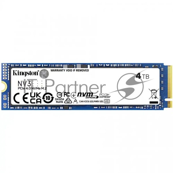 Накопитель SSD Kingston NV3, 4000Gb, M.2 2280, PCIe 4.0 x4, NVMe, R/W 6000/5000