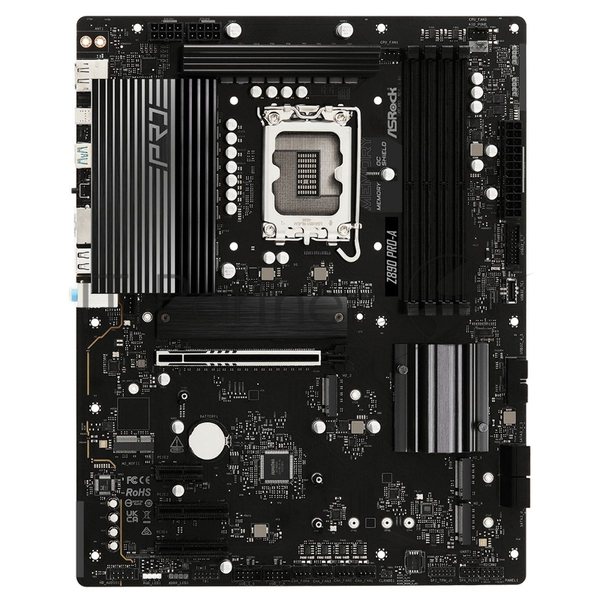 Материнская плата ASRock Z890 Pro-A, LGA 1851, Intel Z890, 4xDDR5, 4xSATA, 4xM.2, 1xPCIe 5.0 x16, 2xPCIe x4, 1xPCIe x1, 1xUSB-C 3.2 Gen 2x2, 1xUSB-A 3.2 Gen 2, 2xUSB-A 3.2 Gen 1, 4xUSB 2.0, 1xHDMI, 1xDP, 1x2.5Gb LAN, 3x3.5 мм, 7.1, ATX