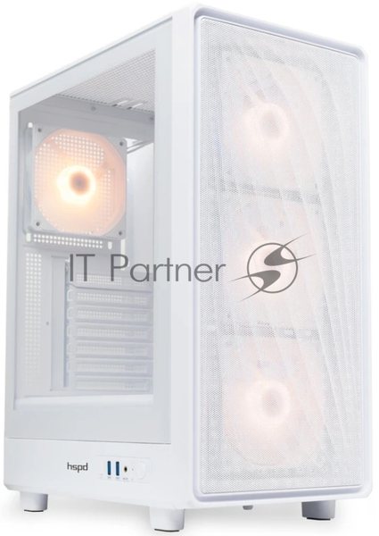 Компьютерный корпус HSPD M510, Mesh Mid Tower, белый, TG, 0.5 SPCC, 4x120мм ARGb ATX, mATX, mITX 180/280/160мм 1x2.5", 1x3.5", 7xPCI 2xUSB-A 3.0 517x277x418мм
