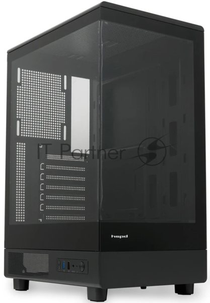 Компьютерный корпус без блока питания HSPD F510, Panoramic Mid Tower, черный, TG, 0.5 SPCC, no fans ATX, mATX, mITX 180/280/160мм 1x2.5", 1x3.5", 7xPCI 1xUSB-A 3.0, 1xUSB-A 1.0 356x218x467мм