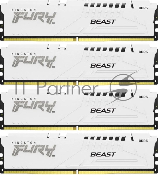 Оперативная память Kingston Fury Beast, DDR5, 128Gb (4x32GB), 5200MHz, CL40, DIMM, радиатор, белый