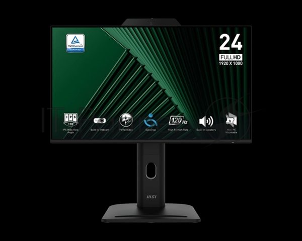 Монитор 23.8" MSI PRO MP242PMG IPS 1920x1080, 120 Гц, 4 мс, 16:9, 300 кд/м², 1xHDMI, 1xDP, 1xVGA, 2xUSB, 1x3.5 мм, 2x3 Вт, веб-камера, черный