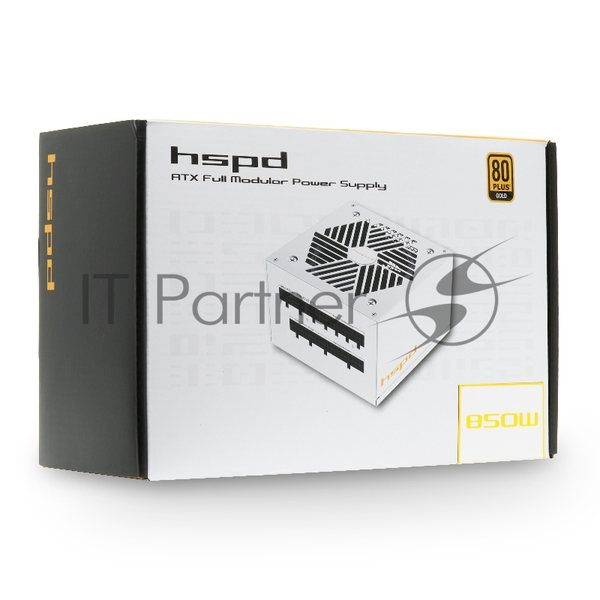 Блок питания HSPD, 850W 80 PLUS Gold (ATX, 3.1, PCIe 5.1, Full modular, 1x24(20+4)pin mesh 550мм, 2xCPU 8(4+4)pin 700мм, 2xPCIe*2 8(6+2)pin 600+150мм, 1x12VHPWR PCIe 5.1 12+4pin 600W 600мм, 3xSATA*3 450+150+150мм, 1xMOLEX4pin*3 450+150+150мм, Active, 120x120мм, 150x140x86мм, APFC, OVP, UVP, SCP, OCP