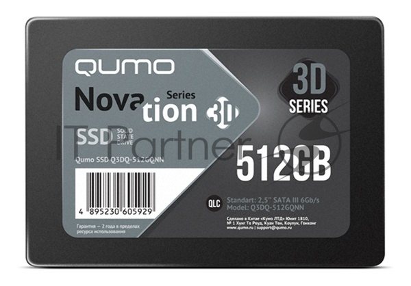 Накопитель SSD QUMO Novation 3D, 512Gb, SATA III, 2.5", R/W 530/500
