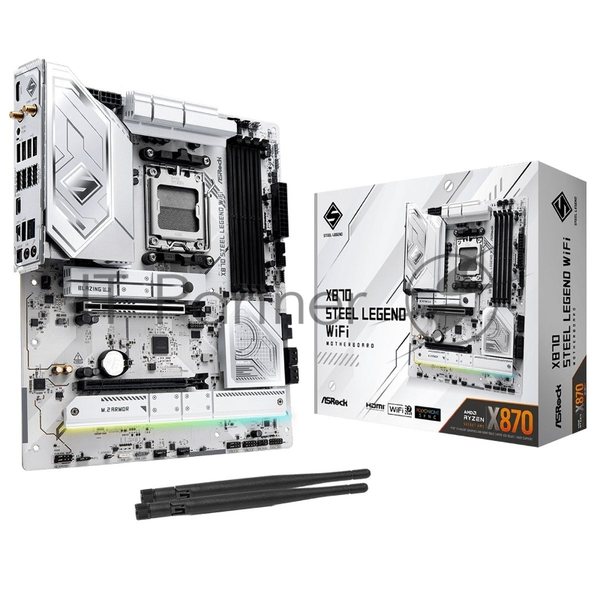 Материнская плата ASRock X870 STEEL LEGEND WIFI, AM5, AMD X870, 4xDDR5, 4xSATA, 3xM.2, 1xPCIe 5.0 x16, 1xPCIe 5.0 x4, 1xHDMI, 1x2.5Gb LAN, Wi-Fi 7, Bluetooth 5.4, 2xUSB-C 40Gbps, 2xUSB-A 10Gbps, 3xUSB-A 5Gbps, 4xUSB-A 2.0, 1xTOSLINK, 2x3.5 мм, 7.1, ATX