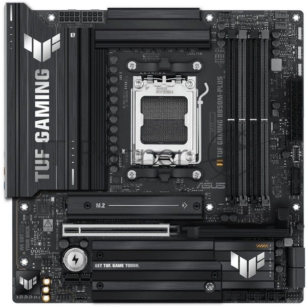 Материнская плата ASUS TUF Gaming B850M-Plus, AM5, AMD B850, 4xDDR5, 4xSATA, 3xM.2, 1xPCIe 5.0 x16, 1xPCIe 4.0 x4, 1xPCIe x1, 1xDP, 1xHDMI, 1x2.5Gb LAN, 4xUSB 2.0, 4xUSB 3.2 Gen 1, 3xUSB 3.2 Gen 2, 1xUSB-C, 3x3.5 мм, 7.1, mATX