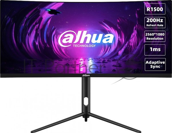 Монитор 30" Dahua LM30-E330CA VA 2560x1080, 200 Гц, 1 мс, 21:9, 250 кд/м², 2xHDMI 2.0, 2xDP, изогнутый экран (1500R), черный