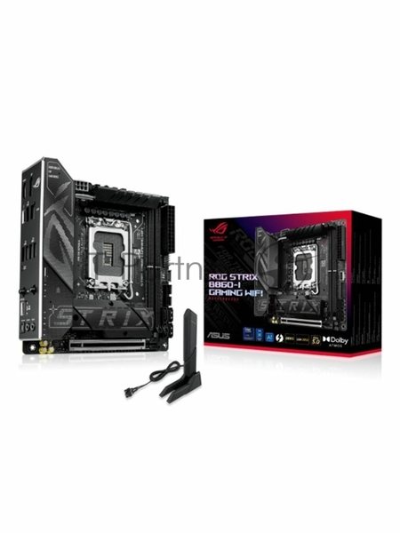 Материнская плата ASUS ROG STRIX B860-I GAMING WIFI, LGA1851, Intel B860, 2xDDR5, 4xSATA, 2xM.2, 1xPCIe 5.0 x16, 1xDP, 1xHDMI, 1xThunderbolt 4, 1x2.5Gb LAN, Wi-Fi 7, 2xUSB 2.0, 3xUSB 3.2 Gen 1, 1xUSB 3.2 Gen 2, 1xUSB 3.2 Gen 2x2, 1xUSB-C, 1xS/PDIF, 2x3.5 мм, 7.1, Mini-ITX