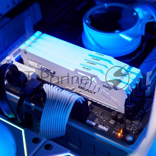 Оперативная память Kingston Fury Beast, DDR5, 32Gb (2x16GB), 5600MHz, CL36, DIMM, радиатор, RGB, белый