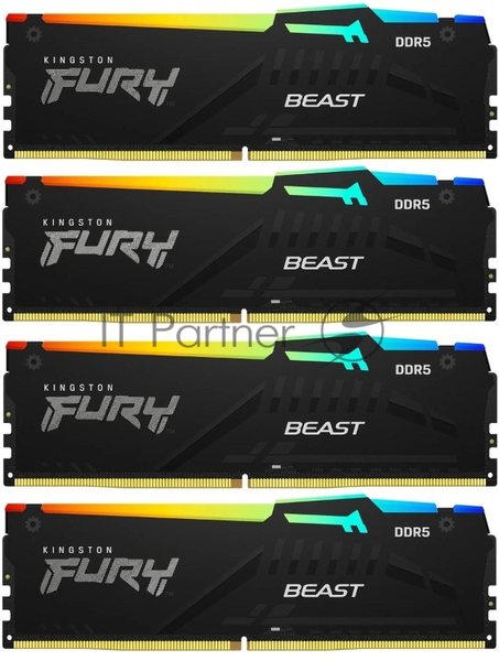 Оперативная память Kingston Fury Beast, DDR5, 128Gb (4x32Gb), 5600MHz, CL40, DIMM, радиатор, RGB, черный