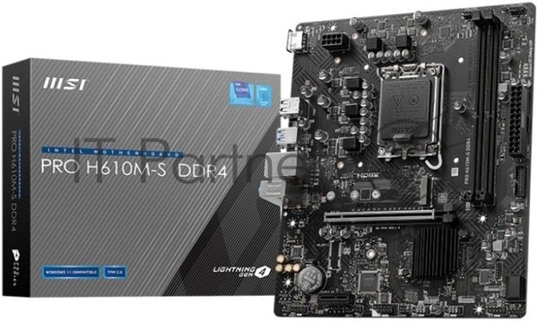 Материнская плата MSI PRO H610M-S DDR4, LGA 1700, Intel H610, 2xDDR4, 2xSATA, 1xM.2, 1xPCIe 4.0 x16, 1xPCIe 3.0 x1, 1xHDMI, 1x1Gb LAN, 4xUSB 2.0, 2xUSB 3.2 Gen 1, 3x3.5 мм, 7.1, Micro-ATX