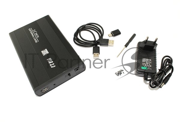 Бокс для жесткого диска 3,5" SATA алюминиевый USB 2.0 черный