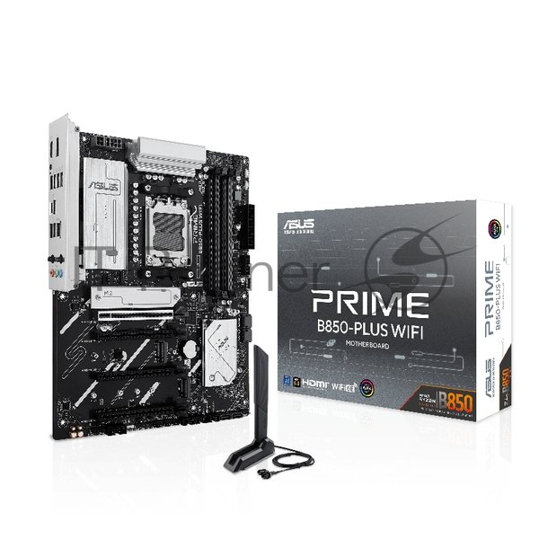 Материнская плата ASUS PRIME B850-PLUS WIFI, AM5, AMD B850, 4xDDR5, 4xSATA, 3xM.2, 1xPCIe 5.0 x16, 1xPCIe 4.0 x16, 2xPCIe 3.0 x1, 1xDP, 1xHDMI, 1x2.5Gb LAN, Wi-Fi 6E, Bluetooth 5.3, 4xUSB-A 10Gbps, 1xUSB-C 10Gbps, 2xUSB-A 5Gbps, 2xUSB-A 2.0, 3x3.5 мм, 7.1, ATX