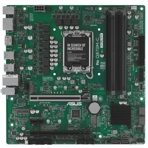 Материнская плата ASUS Pro Q870M-C-CSM, LGA1851, Intel Q870, 4xDDR5, 4xSATA, 2xM.2, 1xPCIe 5.0 x16, 1xPCIe 4.0 x4, 1xPCIe 4.0 x1, 2xDP, 1xHDMI, 1xPS/2, 1x1Gb LAN, 3xUSB-A 10Gbps, 1xUSB-A 5Gbps, 2xUSB-A 2.0, 3x3.5 мм, 7.1, mATX