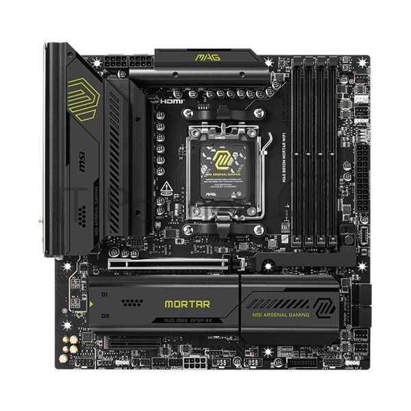 Материнская плата MSI MAG B850M MORTAR WIFI, AM5, AMD B850, 4xDDR5, 4xSATA, 3xM.2, 1xPCIe 5.0 x16, 1xPCIe 4.0 x4, 1xHDMI, 1x5Gb LAN, Wi-Fi 7, Bluetooth 5.4, 1xUSB-C 40Gbps, 1xUSB-C 20Gbps, 5xUSB-A 10Gbps, 2xUSB-A 5Gbps, 4xUSB-A 2.0, 1xS/PDIF, 2x3.5 мм, 7.1, mATX