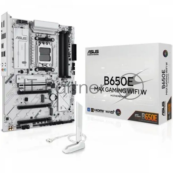 Материнская плата ASUS B650E MAX GAMING WIFI W, AM5, AMD B650, 4xDDR5, 4xSATA, 3xM.2, 1xPCIe 5.0 x16, 1xPCIe 4.0 x4, 2xPCIe 3.0 x1, 1xDP, 1xHDMI, 1x2.5Gb LAN, Wi-Fi 6E, Bluetooth 5.3, 1xUSB-C 10Gbps, 3xUSB-A 10Gbps, 2xUSB-A 5Gbps, 2xUSB-A 2.0, 3x3.5 мм, 7.1, ATX