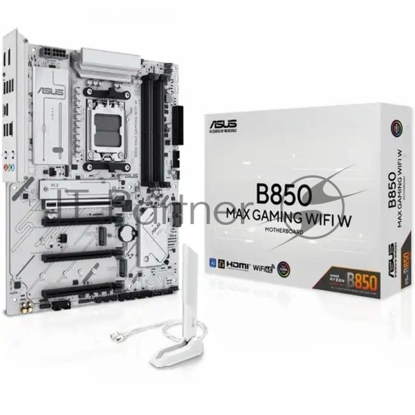 Материнская плата ASUS B850 MAX GAMING WIFI W, AM5, AMD B850, 4xDDR5, 4xSATA, 3xM.2, 1xPCIe 5.0 x16, 1xPCIe 4.0 x4, 2xPCIe 3.0 x1, 1xDisplayPort, 1xHDMI, 1x2.5Gb LAN, Wi-Fi 6E, Bluetooth 5.3, 1xUSB-C 10Gbps, 3xUSB-A 10Gbps, 2xUSB-A 5Gbps, 2xUSB-A 2.0, 3x3.5 мм, 7.1, ATX