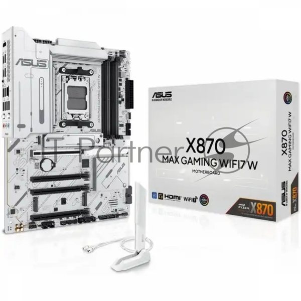 Материнская плата ASUS X870 MAX GAMING WIFI7 W, AM5, AMD X870, 4xDDR5, 4xSATA, 3xM.2, 1xPCIe 5.0 x16, 2xPCIe 4.0 x16, 1xPCIe 3.0 x16, 1xHDMI, 2xUSB Type-C (Display), 1x2.5Gb LAN, Wi-Fi 7, Bluetooth 5.4, 2xUSB-C 40Gbps, 1xUSB-A 10Gbps, 3xUSB-A 5Gbps, 4xUSB-A 2.0, 3x3.5 мм, 7.1, ATX