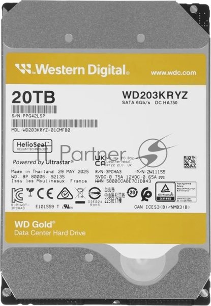Жесткий диск HDD WD Gold 20Tb 7200rpm SATA 512Mb 3.5"