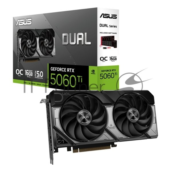 Видеокарта ASUS GeForce RTX 5060 Ti Dual OC , NVIDIA RTX 5060 Ti, 16 ГБ GDDR7, 128 бит, PCI-e 5.0, 1xHDMI, 3xDP, 2632 МГц