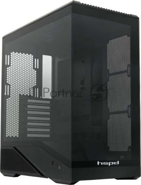 Компьютерный корпус без блока питания HSPD F711-TGbK, Panoramic Full Tower, Black, TG, 0.7 SPCC, no fans ATX, mATX, mITX 190/420/280мм 2x2.5", 2x3.5", 7xPCI 1xUSB-A 3.0, 1xUSB-C 445x235x475мм