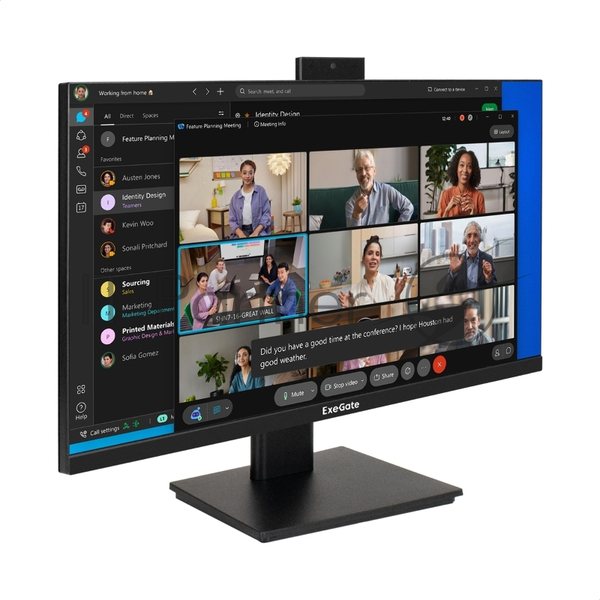 Монитор 23.8" ExeGate SuperView EA2400A IPS 1920x1080, 75 Гц, 5 мс, 16:9, 250 кд/м², HDMI 1.4, VGA, веб-камера (2 Мп), 3.5 мм, черный