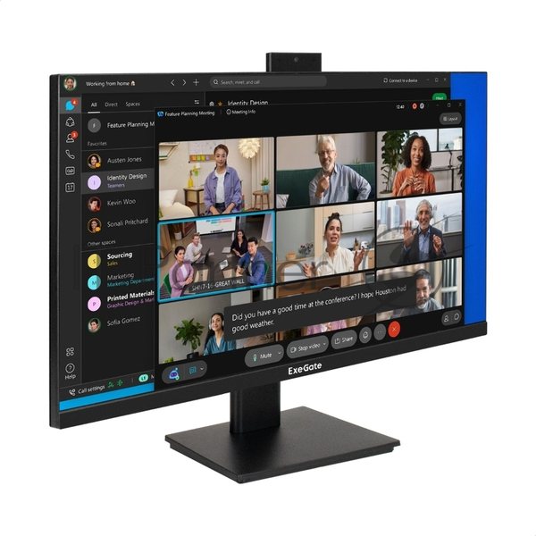 Монитор 27" ExeGate SuperView EA2700C IPS 2560x1440, 75 Гц, 5 мс, 16:9, 250 кд/м², HDMI 1.4, DP, 3.5 Jack, USB Hub, веб-камера (2 Мп), FreeSync, черный
