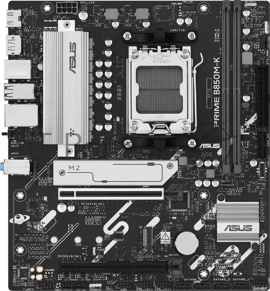Материнская плата ASUS PRIME B850M-K, AM5, AMD B850, 2xDDR5, 4xSATA, 2xM.2, 1xPCIe 5.0 x16, 1xPCIe 4.0 x8, 1xDP (v1.4), 1xHDMI (v2.1), 1x2.5Gb LAN, 2xUSB-A 10Gbps, 2xUSB-A 5Gbps, 4xUSB-A 2.0, 3x3.5 мм, 7.1, mATX