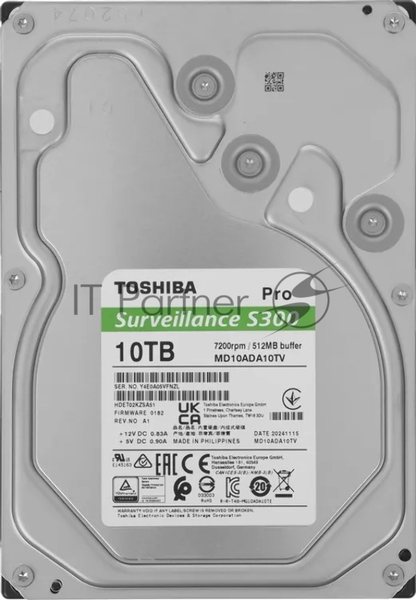 Жесткий диск HDD Toshiba S300 Pro 10Tb 7200rpm SATA III 512Mb 3.5"
