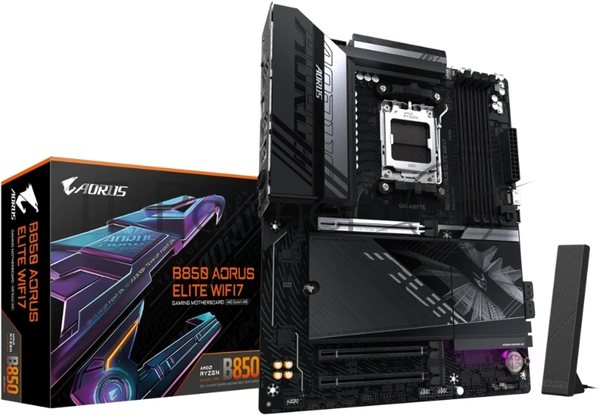 Материнская плата Gigabyte B850 AORUS ELITE WIFI7 rev. 1.1, AM5, AMD B850, 4xDDR5, 4xSATA, 3xM.2, 1xPCIe 5.0 x16, 2xPCIe 3.0 x16, 1xDP, 1x2.5Gb LAN, Wi-Fi 7, Bluetooth 5.4, 1xUSB-C 10Gbps, 2xUSB-A 10Gbps, 5xUSB-A 5Gbps, 4xUSB-A 2.0, 3x3.5 мм + S/PDIF оптический, 7.1, ATX
