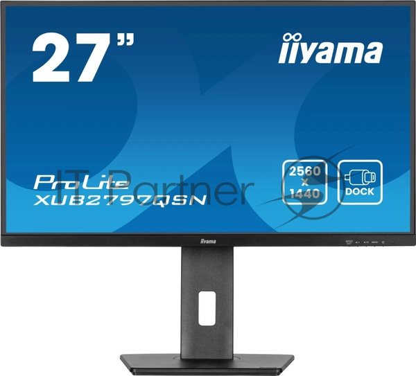 Монитор 27" Iiyama ProLite XUB2797QSN-B2 IPS 2560x1440, 100 Гц, 1 мс, 16:9, 300 кд/м², HDMI 2.0, DP 1.4, 3.5 Jack, USB-C (65 Вт), USB Hub (3x USB 3.0), Ethernet, динамики (2x2 Вт), Adaptive-Sync, черный