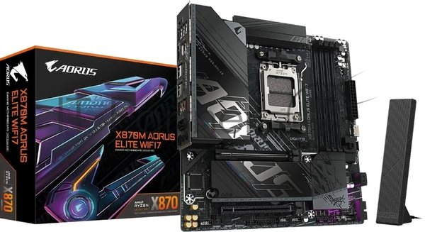 Материнская плата Gigabyte X870M AORUS ELITE WIFI7, AM5, AMD X870, 4xDDR5, 4xSATA, 4xM.2, 1xPCIe 5.0 x16, 1xPCIe 4.0 x4, 1xPCIe 3.0 x2, 1xHDMI, 2xUSB Type-C, 1x2.5Gb LAN, Wi-Fi 7, Bluetooth 5.4, 2xUSB-C USB4, 2xUSB-A 10Gbps, 4xUSB-A 5Gbps, 4xUSB-A 2.0, S/PDIF, 2x3.5 мм, 7.1, mATX