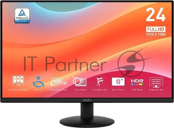 Монитор 23.8" MSI Pro MP242L IPS 1920x1080, 100 Гц, 4 мс, 16:9, 250 кд/м², HDMI 1.4b, DP 1.2a, 3.5 мм, Adaptive-Sync, черный