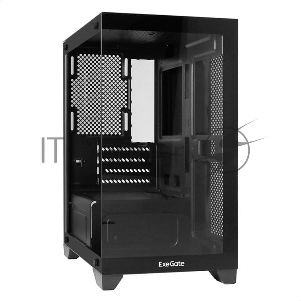 Компьютерный корпус Minitower ExeGate i3 SEA LE (mATX, без БП, 1хUSB+1хUSB 3.0, HD аудио, черный, передняя и боковая панели - закаленное стекло)