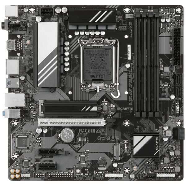 Материнская плата Gigabyte B760M DS3H WIFI6E GEN5, LGA1700, Intel B760, 4xDDR5, 4xSATA, 2xM.2, 1xPCIe 5.0 x16, 2xPCIe 4.0 x1, 1xHDMI, 2xDP, 1x2.5Gb LAN, Wi-Fi 6E, Bluetooth 5.3, 1xUSB-C 10Gbps, 3xUSB-A 5Gbps, 2xUSB-A 2.0, 3x3.5 мм, 7.1, mATX