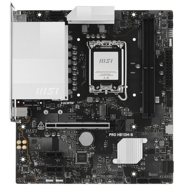 Материнская плата MSI PRO H810M-B, LGA1851, Intel H810, 2xDDR5, 4xSATA, 1xM.2, 1xPCIe 5.0 x16, DisplayPort, HDMI, 1x2.5Gb LAN, 3x3.5 мм, 7.1, microATX